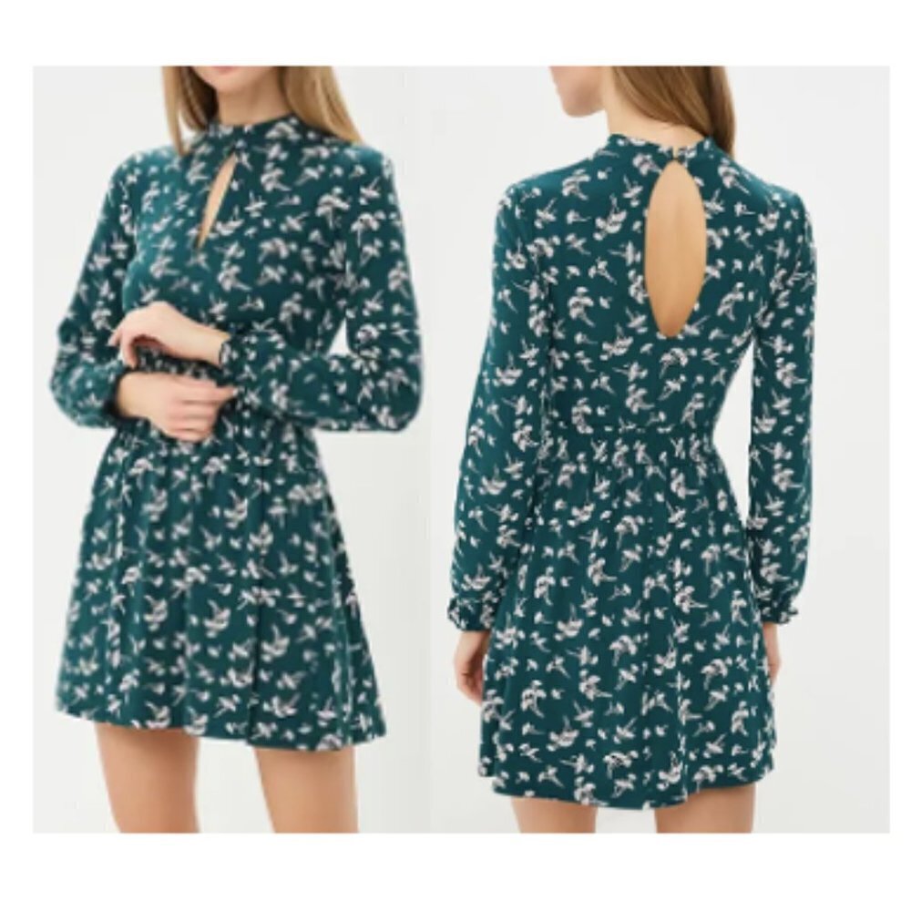 MISS SELFRIDGE Floral Dress High Neck Green Flowy